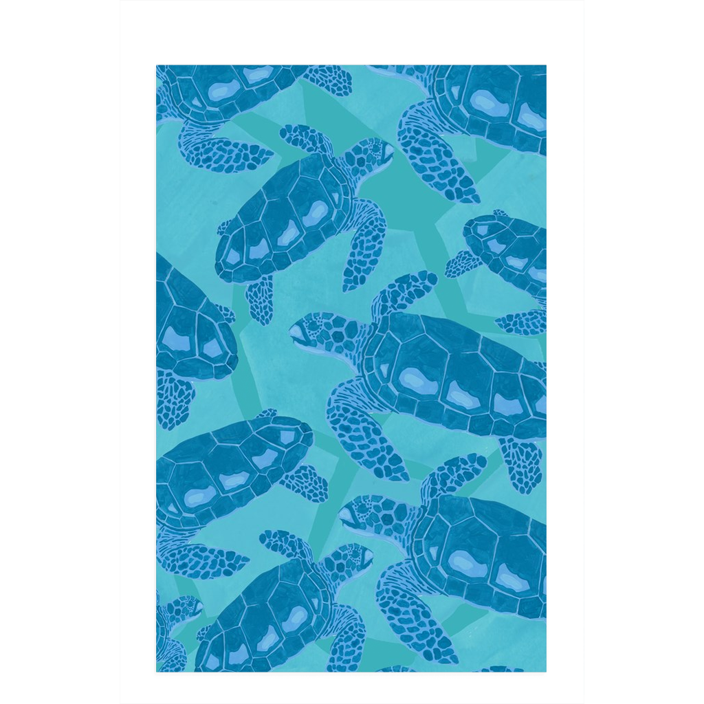 Tea towel hand designed by Jessica Reynolds art. Featuring sea turtles on a microfiber towel with a terri loop backing.
