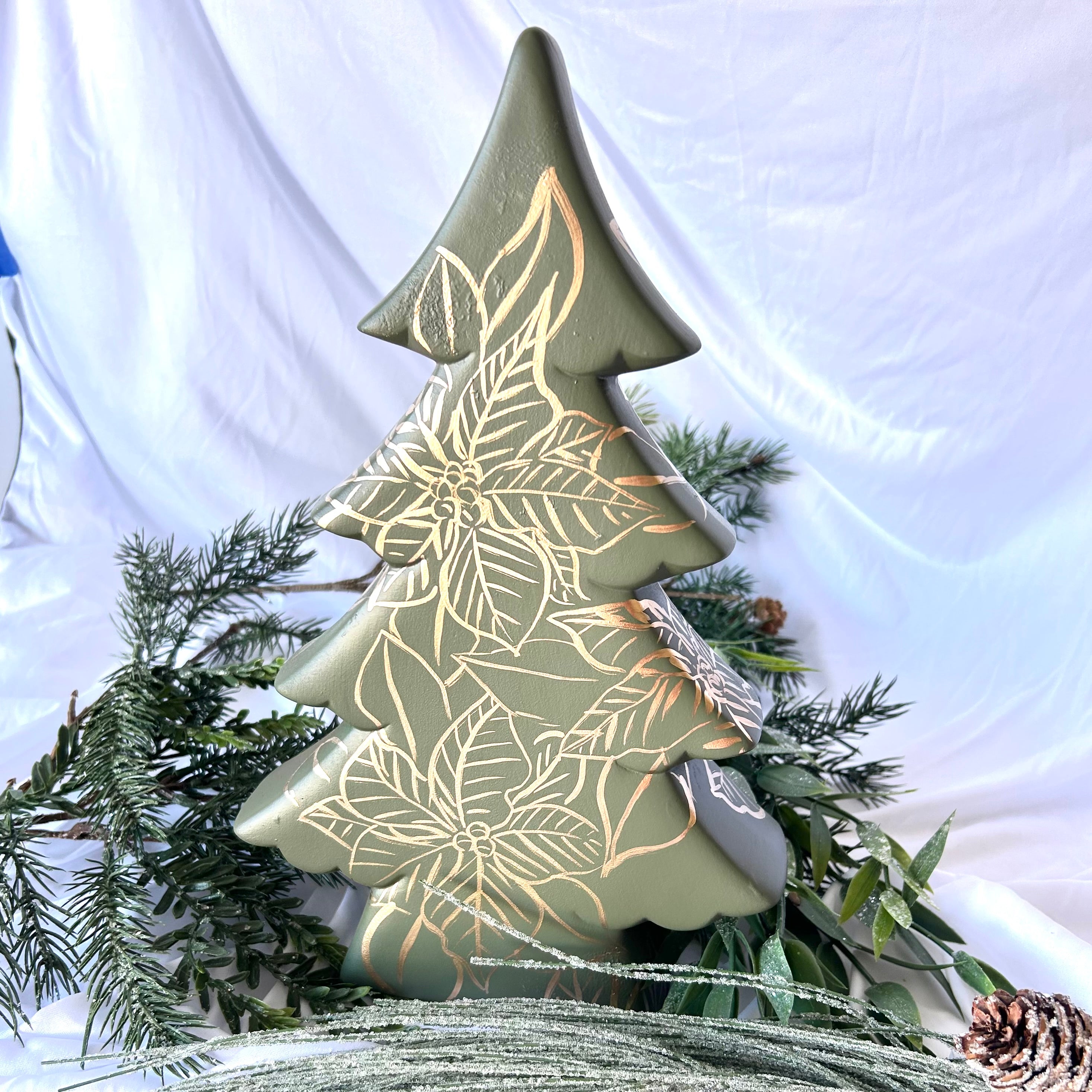 Green and Gold Poinsettia Shelf Tree|Jessica Reynolds Art