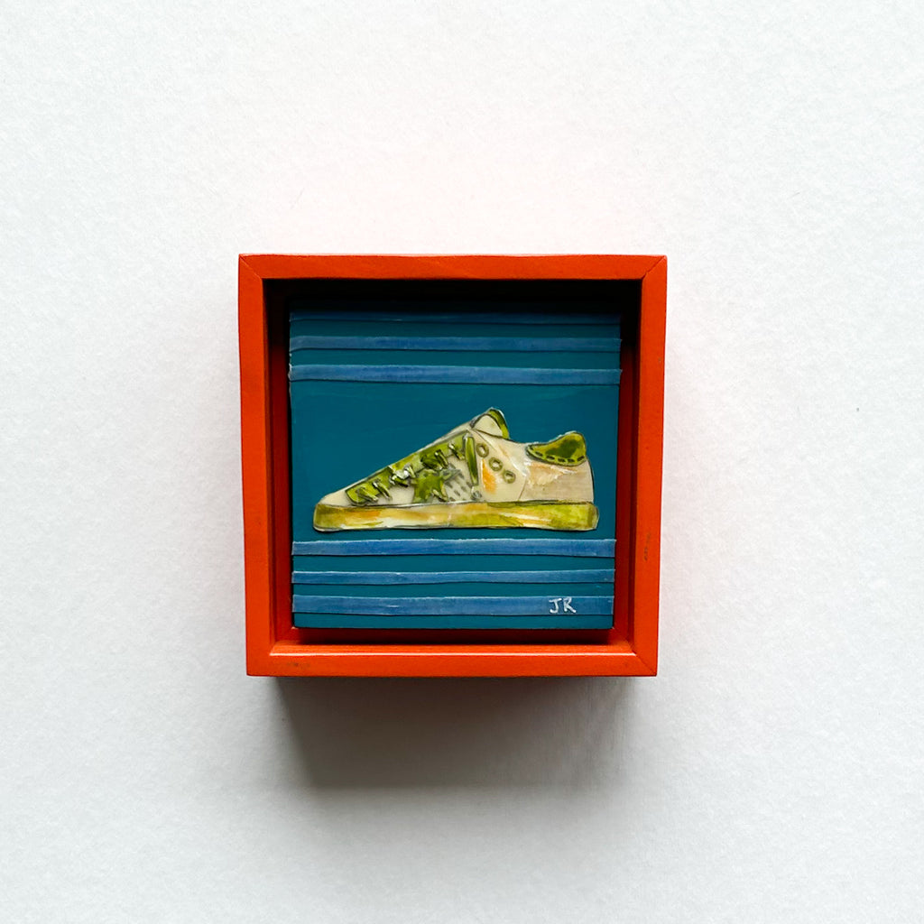 Orange and Teal Shoe|Polymer Lift Painting