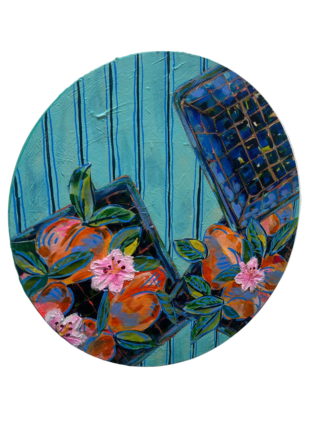 Decorative round plate with floral design on a white surface