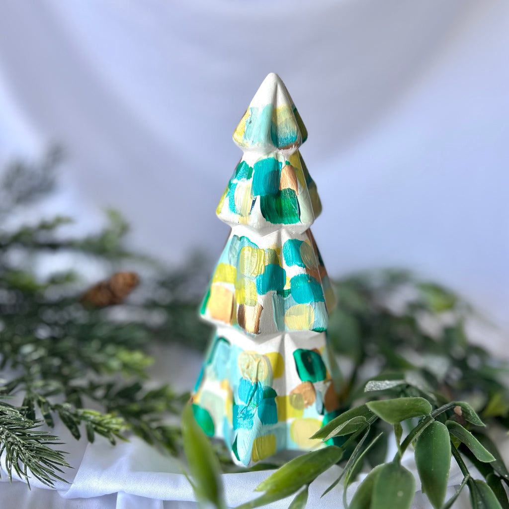 Teal and Neutral Small Christmas Tree|Jessica Reynolds Art