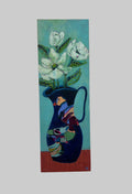 Abstract painting of a face and flowers on a white wall