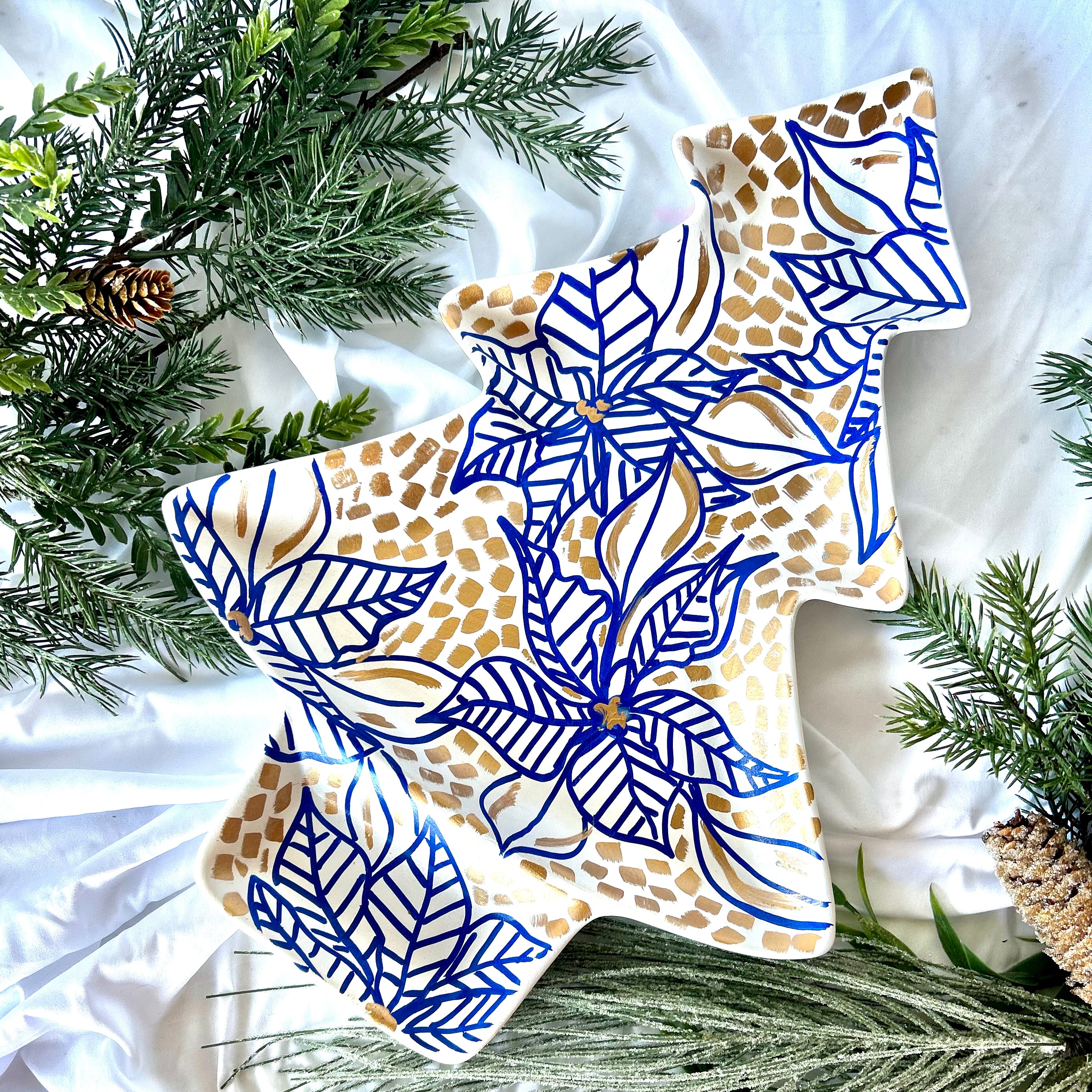Blue Poinsettia Christmas Tray|Jessica Reynolds Art