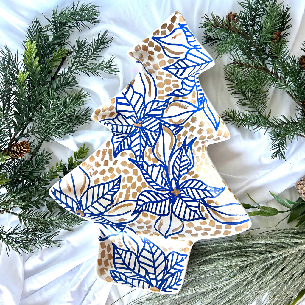 Blue Poinsettia Christmas Tray|Jessica Reynolds Art
