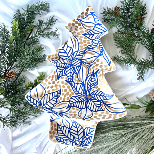Blue Poinsettia Christmas Tray|Jessica Reynolds Art