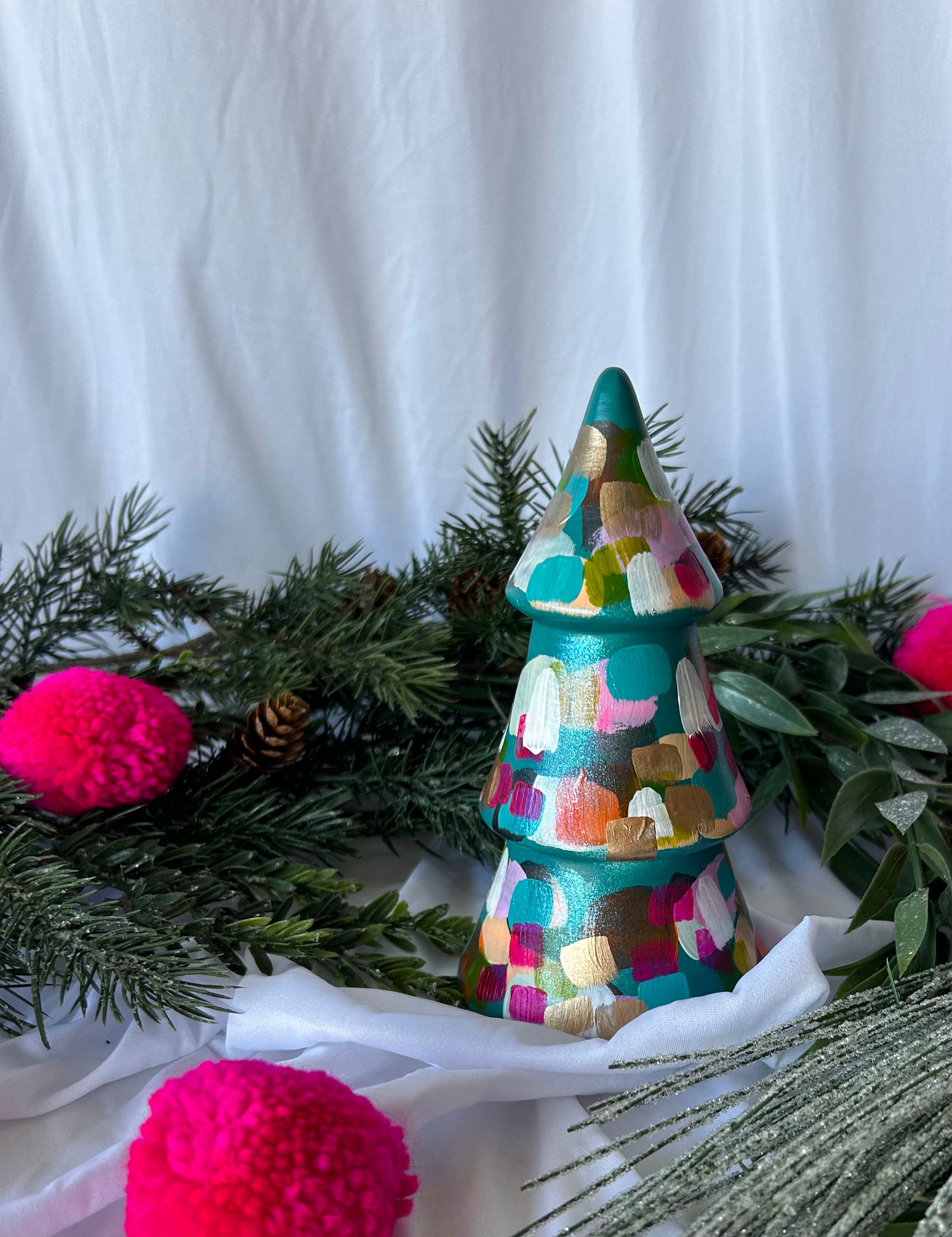 Teal and Bright Mini Christmas Tree|Jessica Reynolds Art