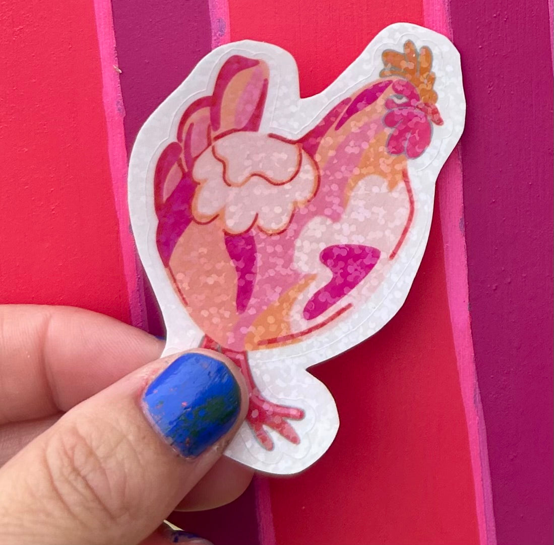 Pink Sparkly Chicken Sticker|Jessica Reynolds Art