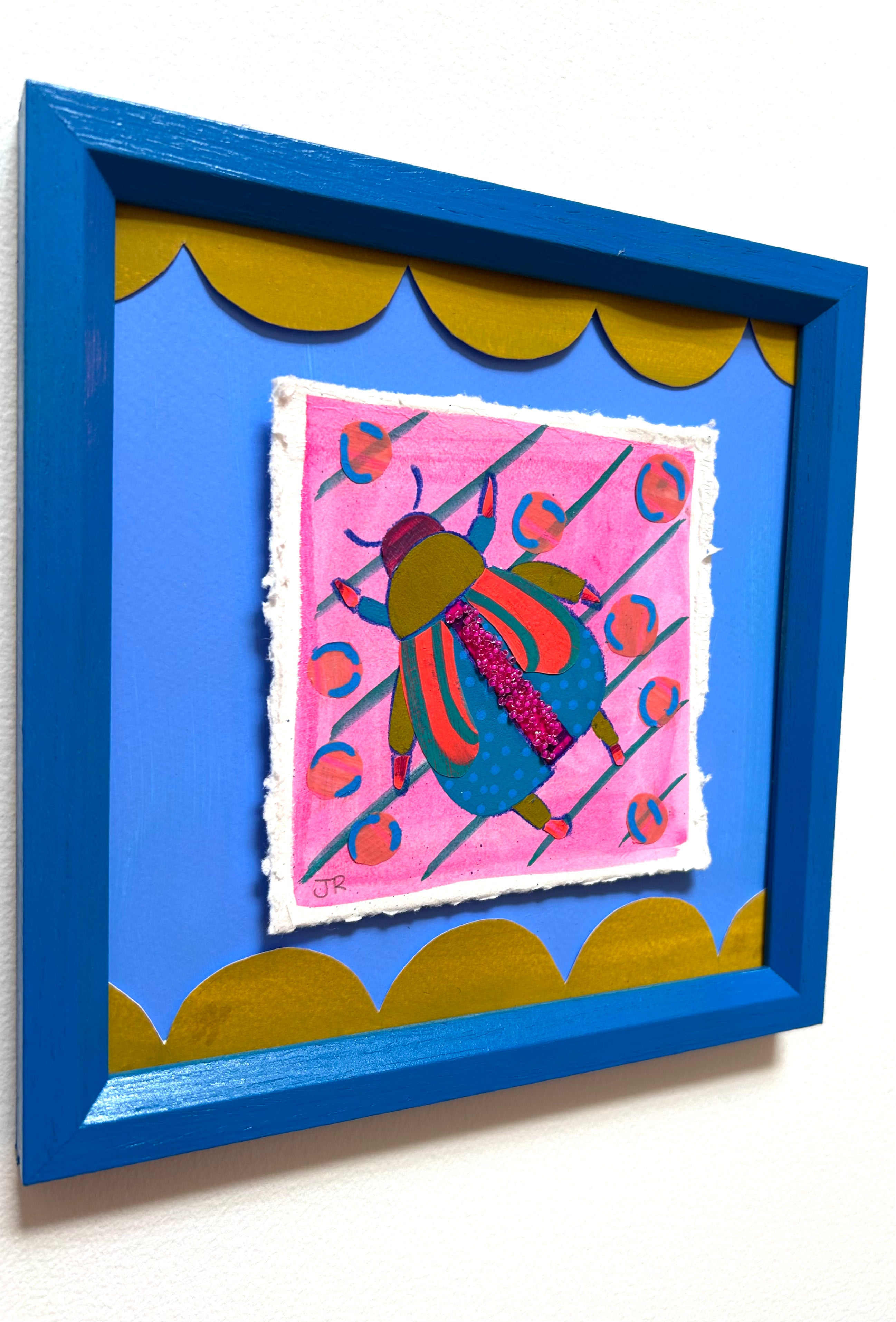Scalloped Beetle|Polymer Lift and Bead Embroidery Painting