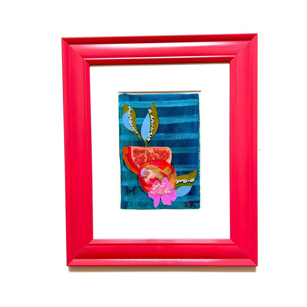 Teal Stripes and Citrus|Polymer Lift and Bead Embroidery Painting