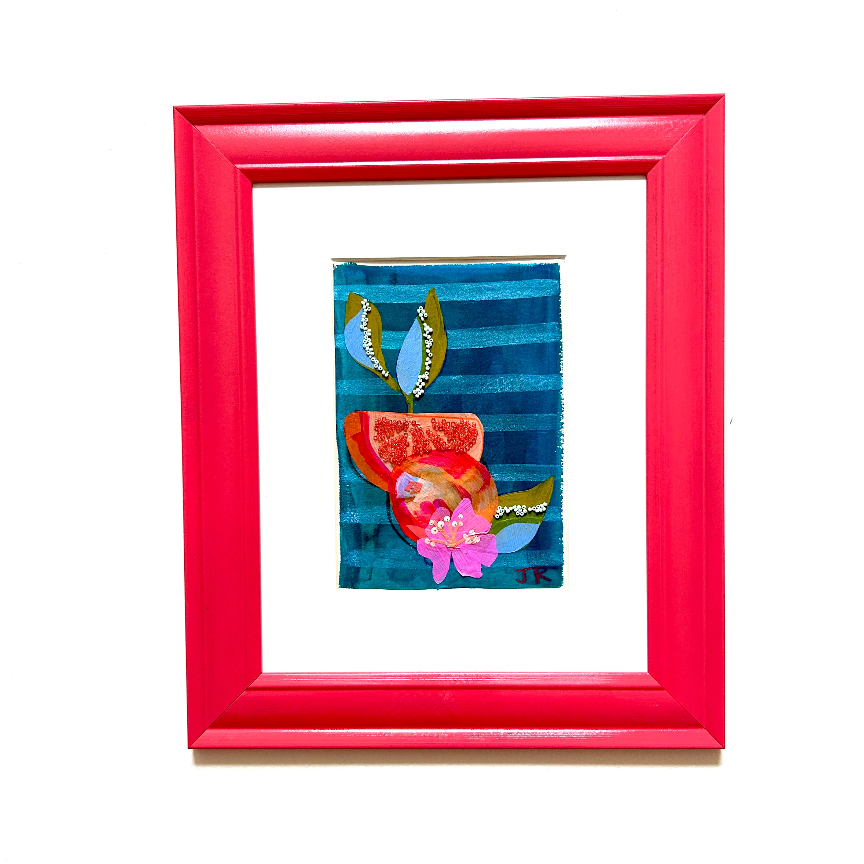 Teal Stripes and Citrus|Polymer Lift and Bead Embroidery Painting
