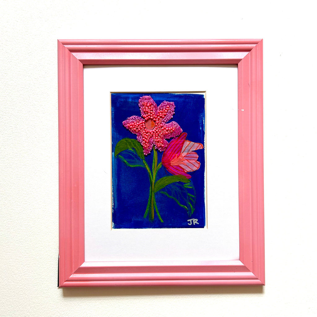 Blush and Blue Florals|Polymer Lift and Bead Embroidery Painting