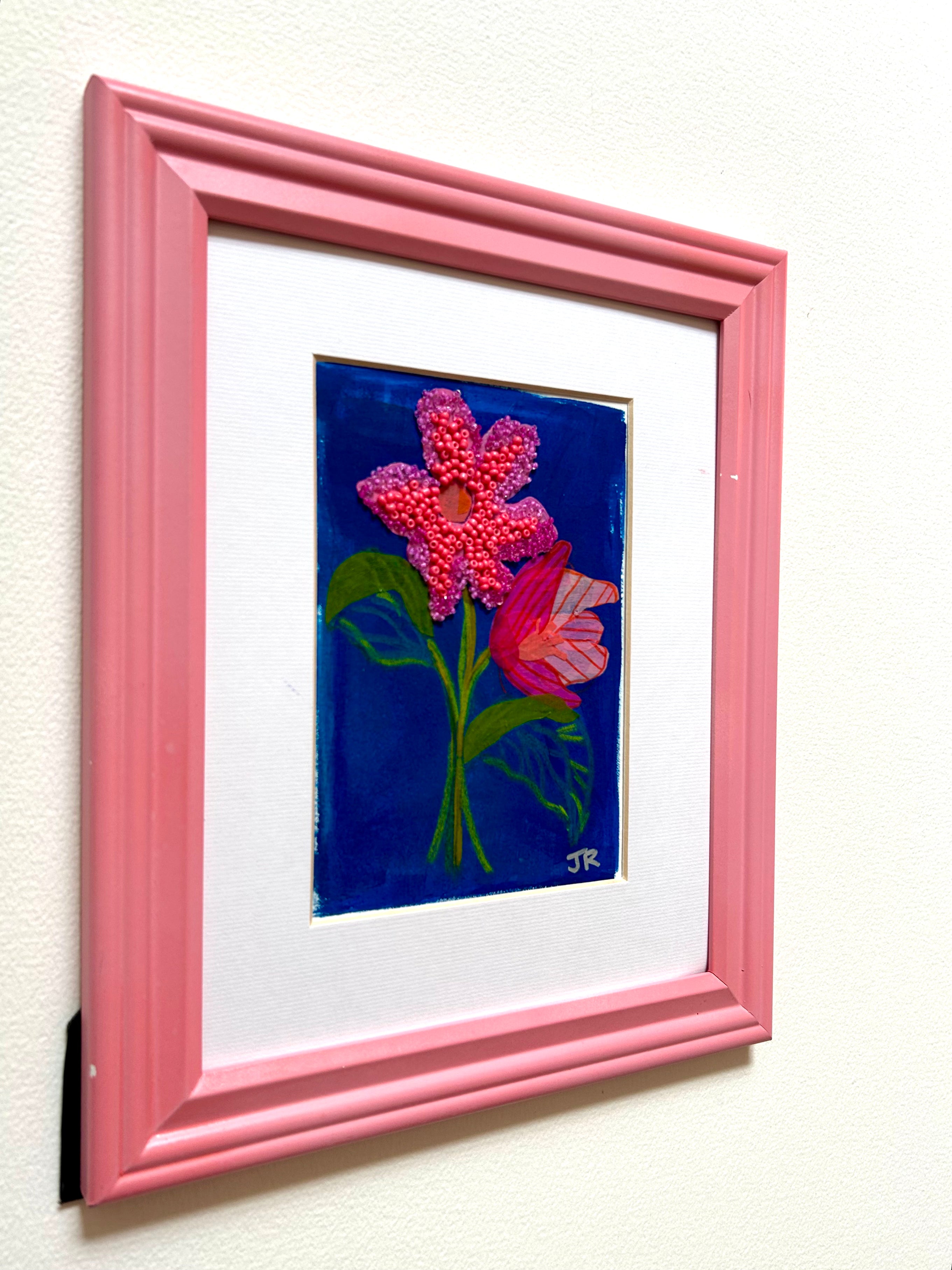 Blush and Blue Florals|Polymer Lift and Bead Embroidery Painting