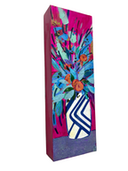 Abstract painting of a vase with flowers on a white wall