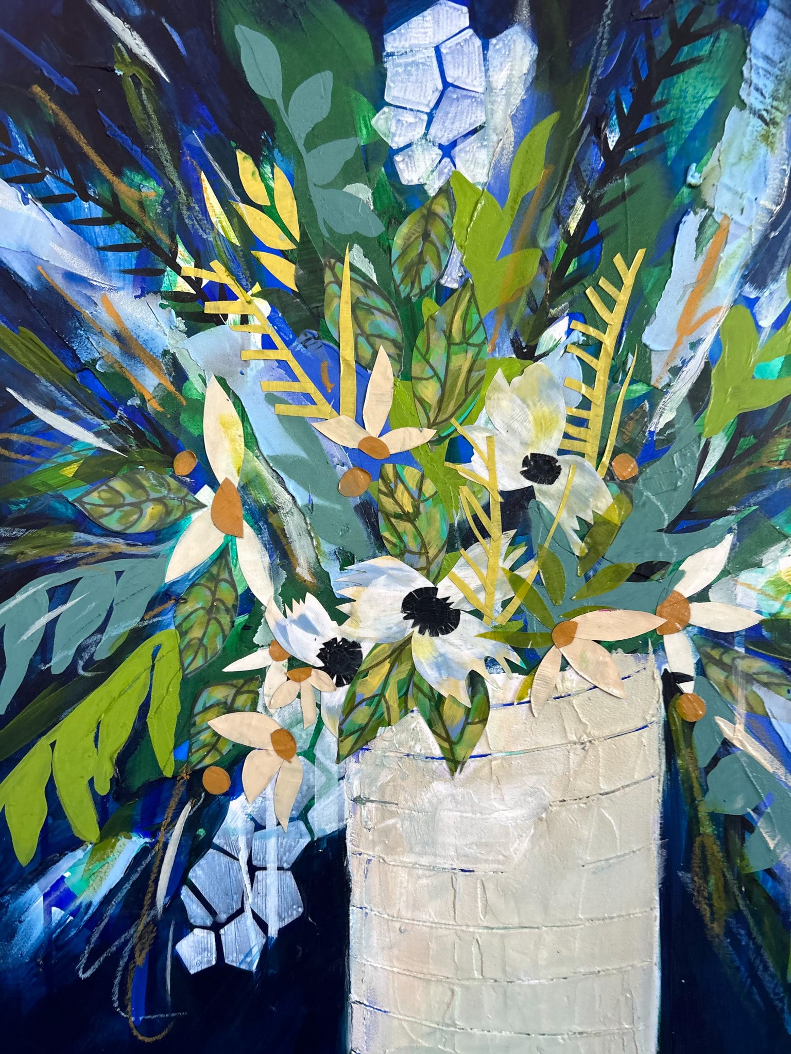 Blues and Florals|Polymer Lift Painting