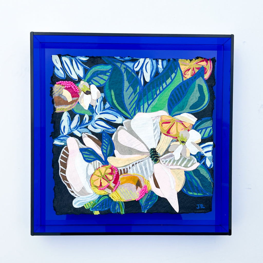 Magnolias and Lemons|Polymer lift and Bead Embroidery Painting