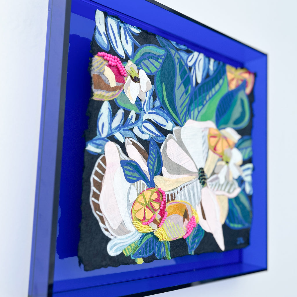 Magnolias and Lemons|Polymer lift and Bead Embroidery Painting