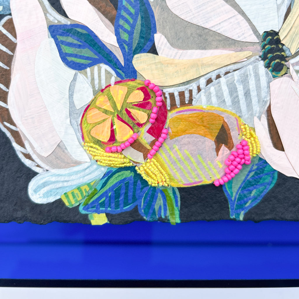 Magnolias and Lemons|Polymer lift and Bead Embroidery Painting