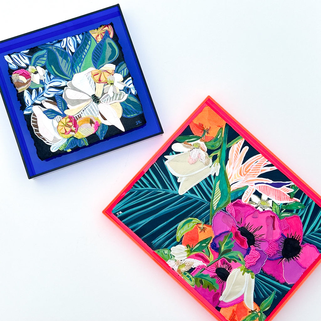 Magnolias and Lemons|Polymer lift and Bead Embroidery Painting