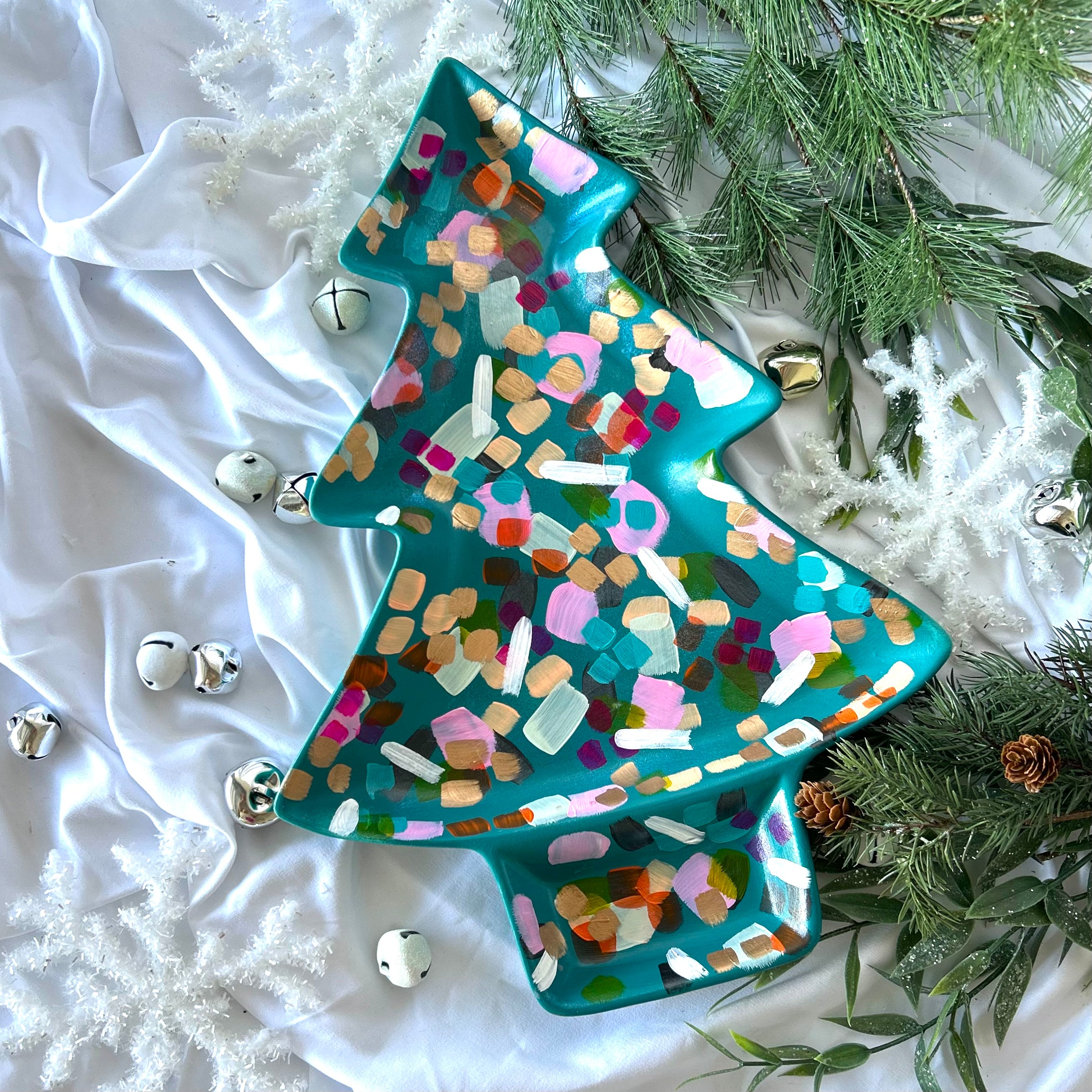 Teal and Bright Christmas Tray|Jessica Reynolds Art