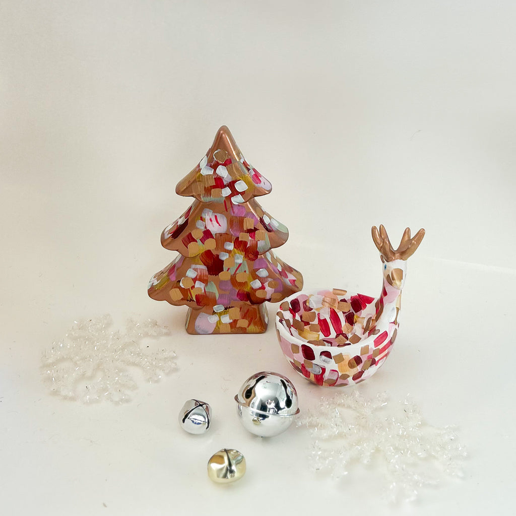Pink and Red Reindeer Bowl|Jessica Reynolds Art