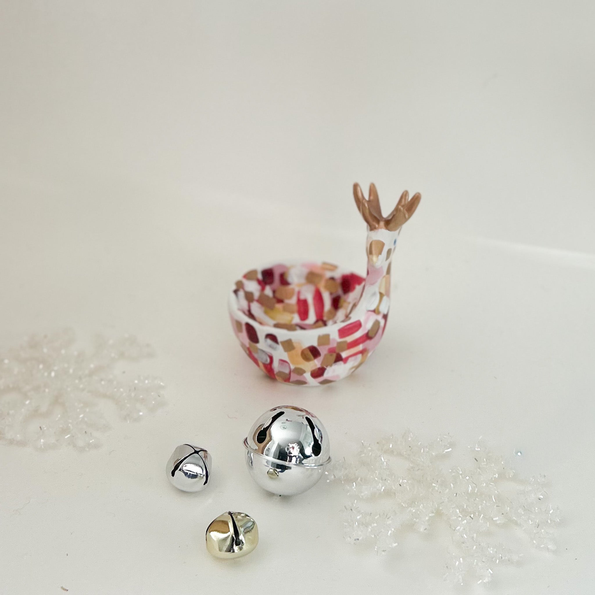 Pink and Red Reindeer Bowl|Jessica Reynolds Art