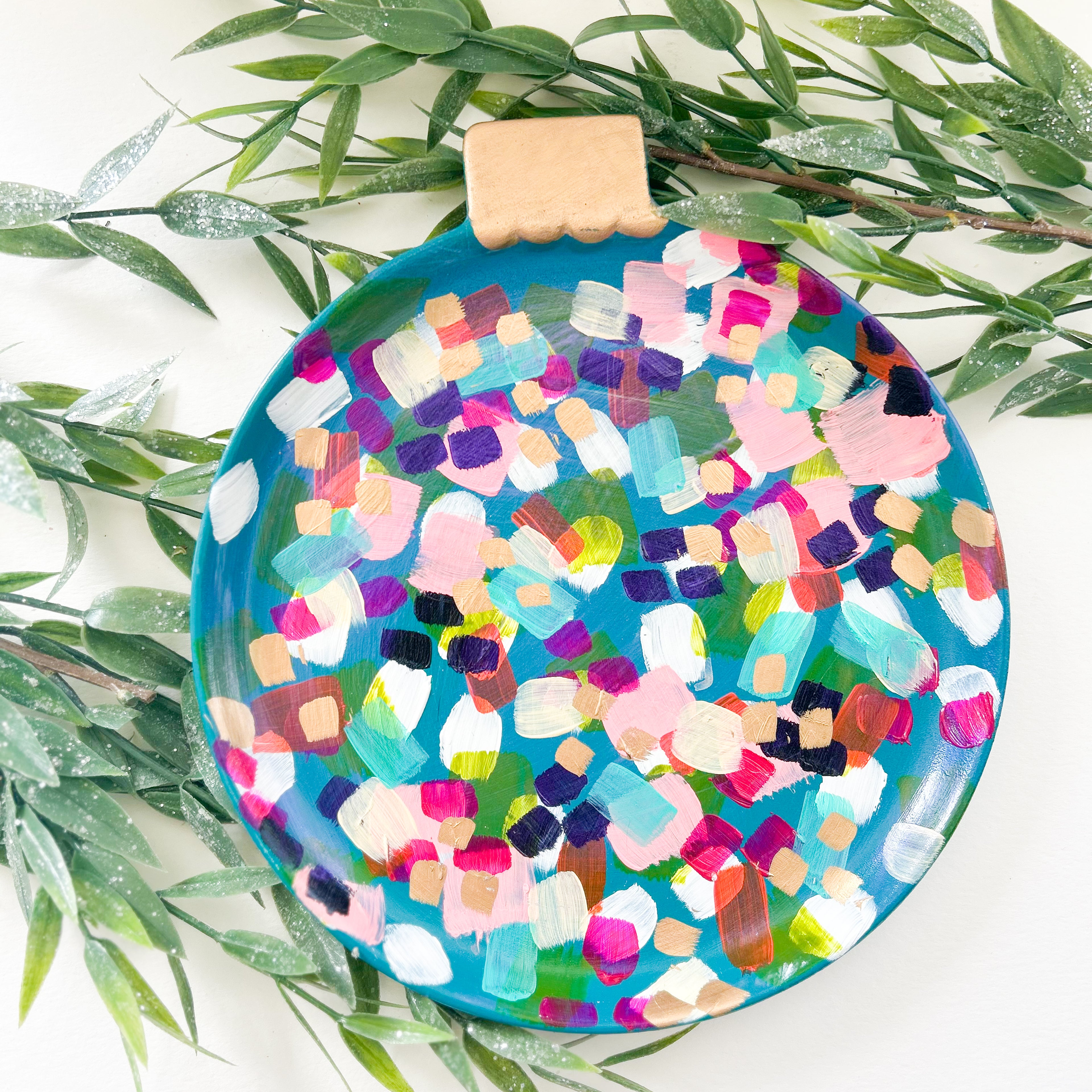 Teal and Bright Abstract Ornament Platter|Jessica Reynolds Art