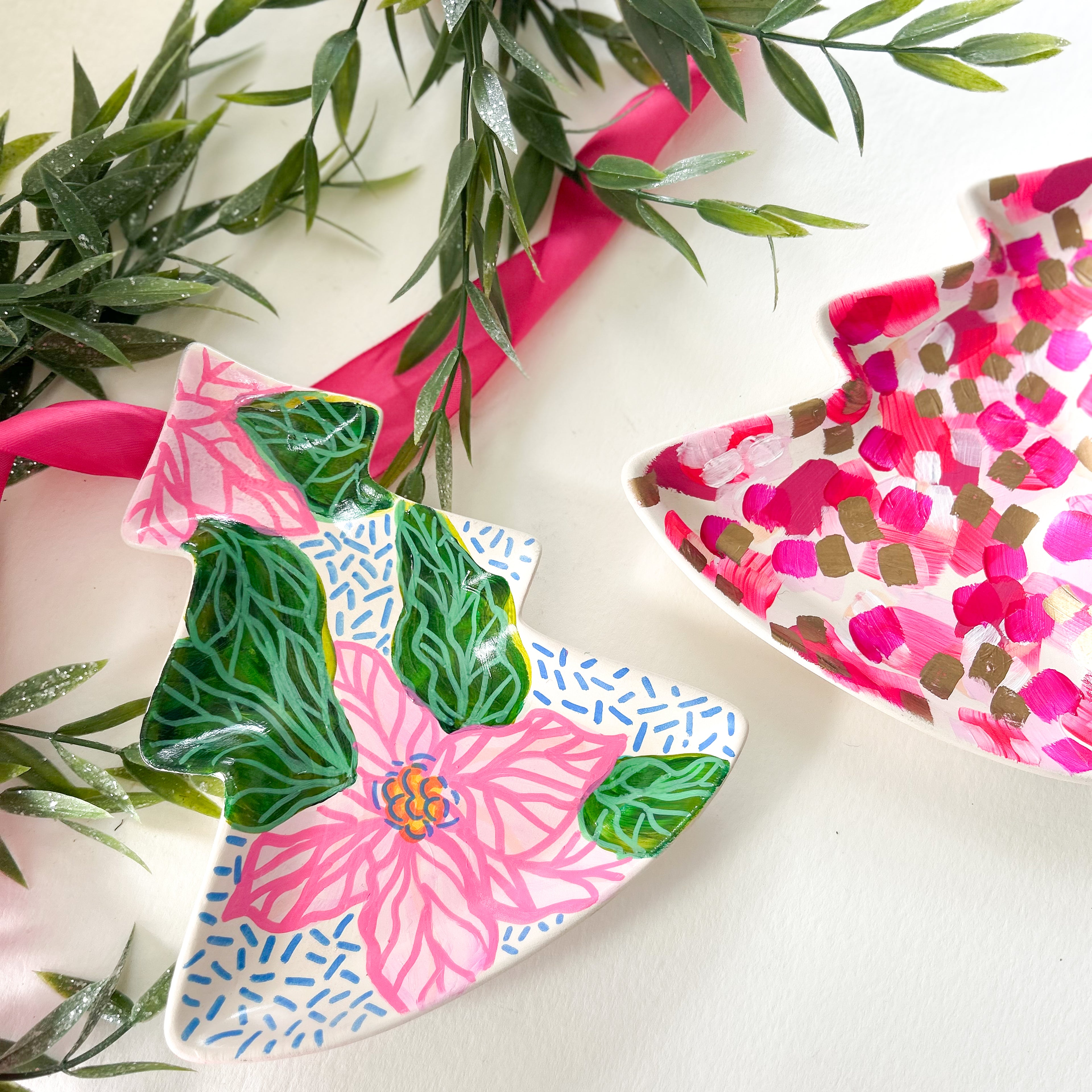 Mini Pink Poinsettia Christmas Tray|Jessica Reynolds Art
