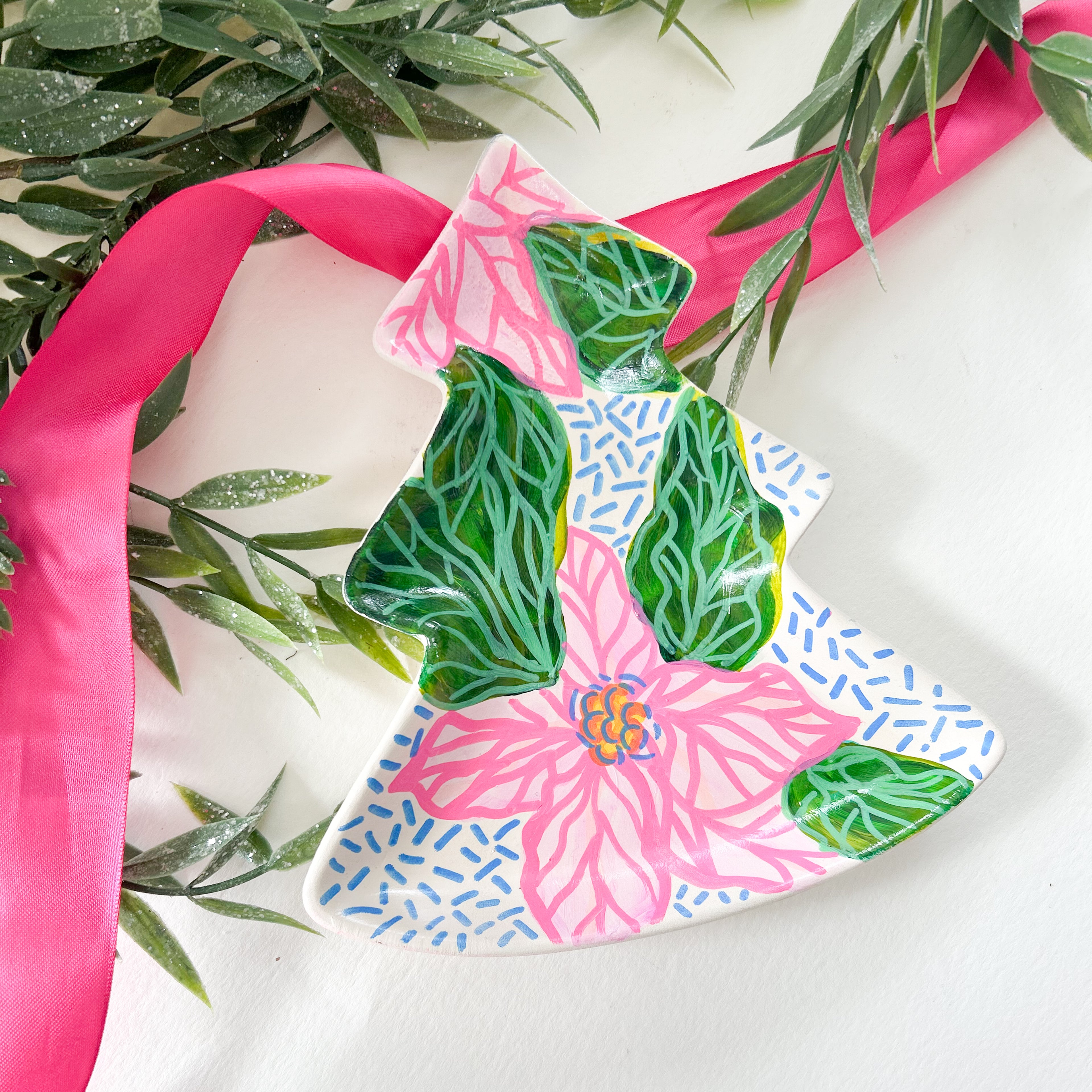 Mini Pink Poinsettia Christmas Tray|Jessica Reynolds Art