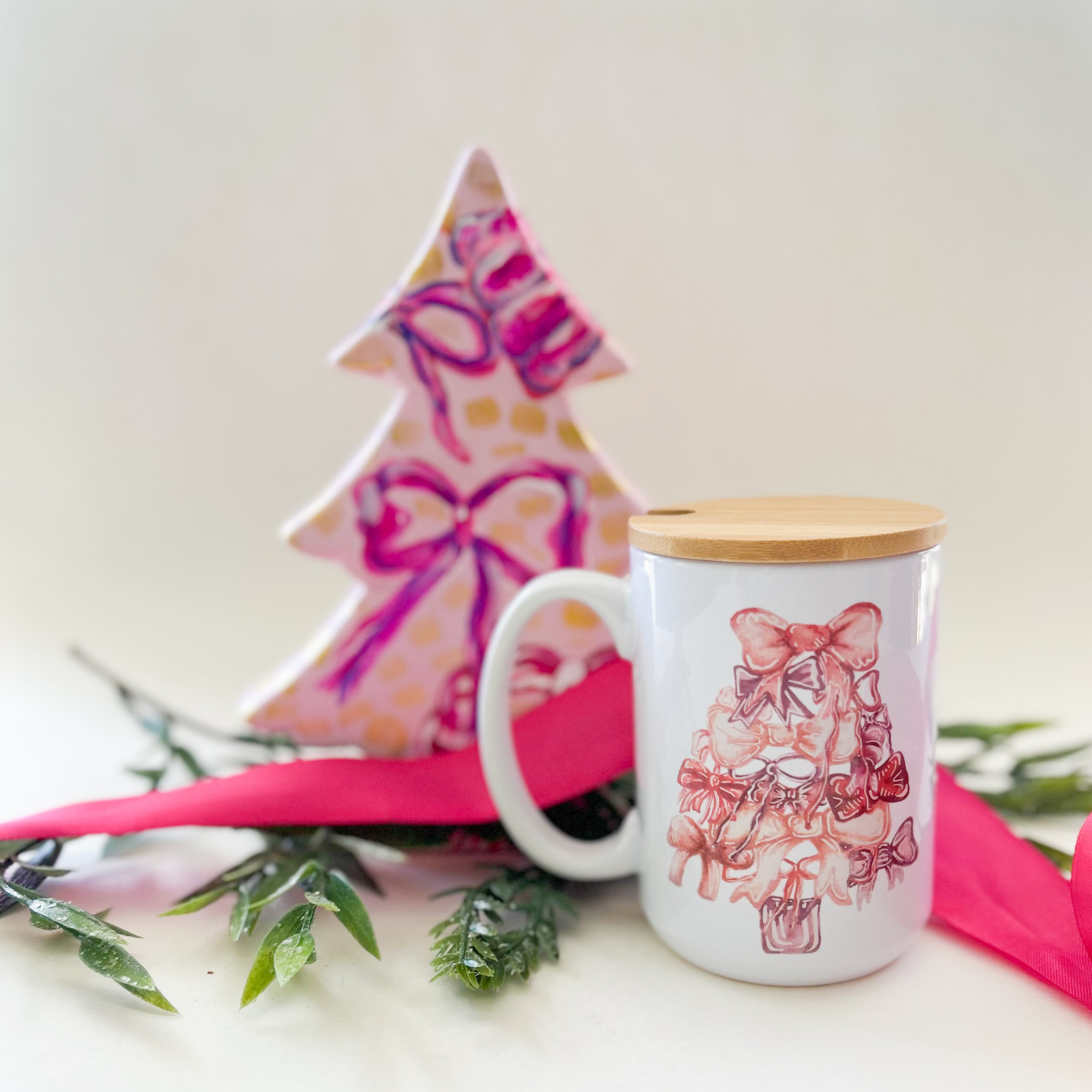 Small Pink Bow Shelf Tree|Jessica Reynolds Art