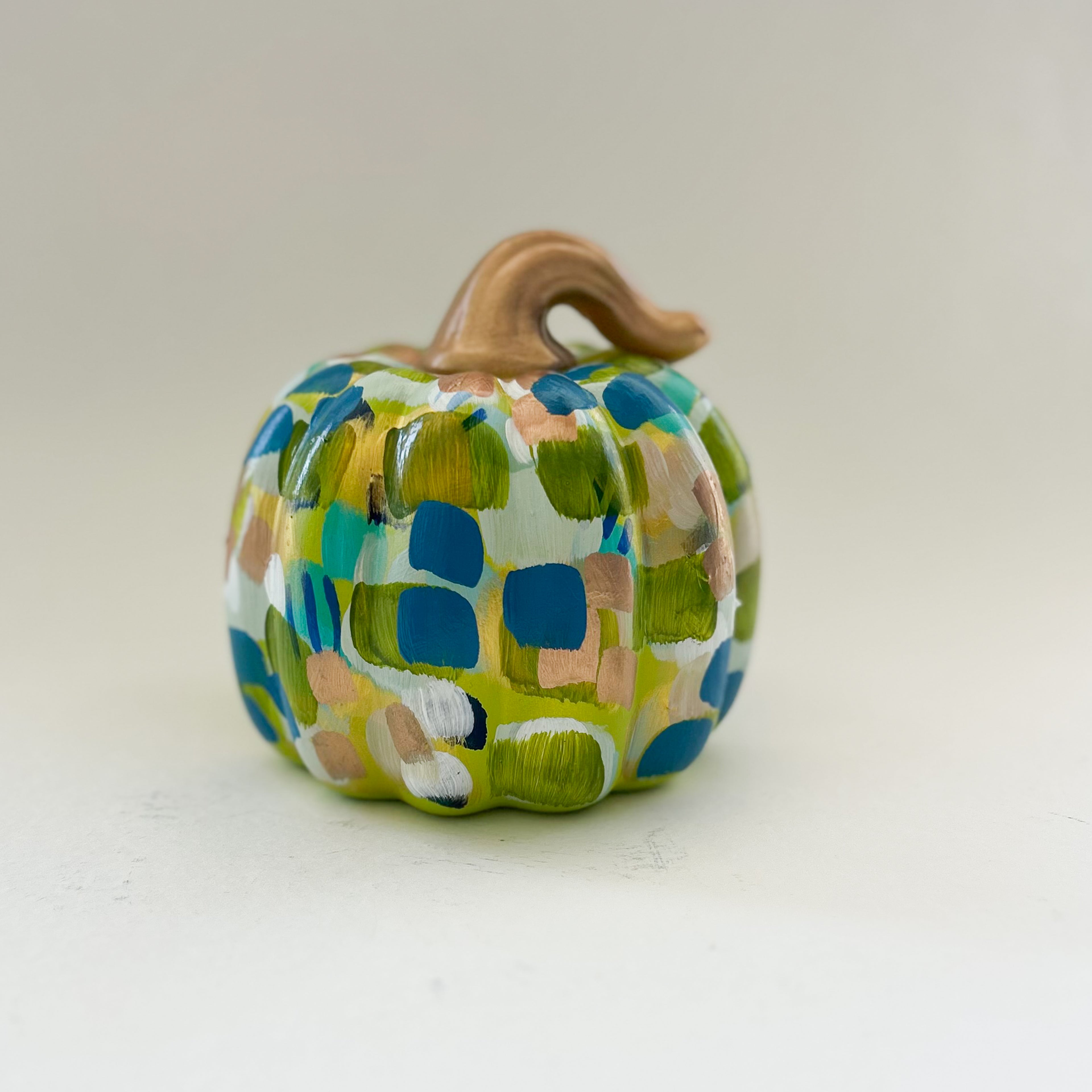 Green and Blue Abstract Pumpkin|Jessica Reynolds Art