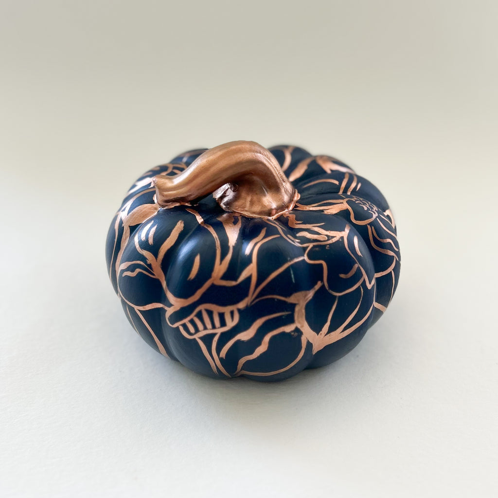 Indigo and Copper Floral Pumpkin|Jessica Reynolds Art