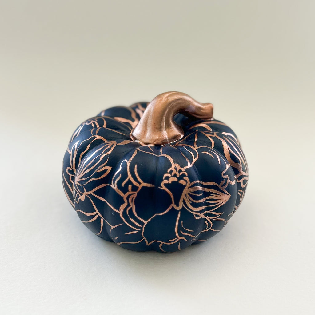Indigo and Copper Floral Pumpkin|Jessica Reynolds Art
