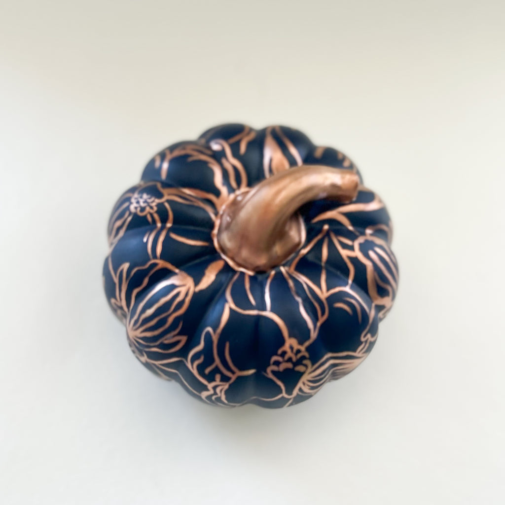 Indigo and Copper Floral Pumpkin|Jessica Reynolds Art