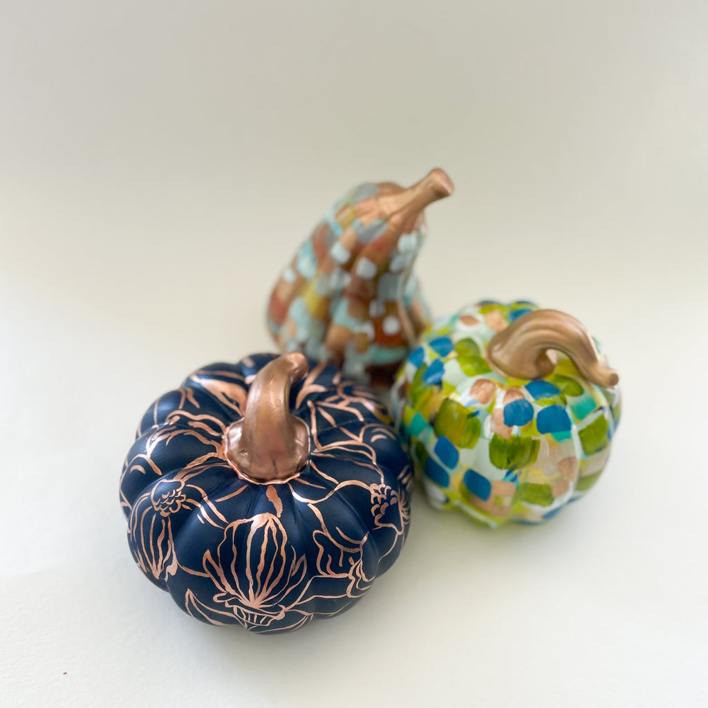 Green and Blue Abstract Pumpkin|Jessica Reynolds Art
