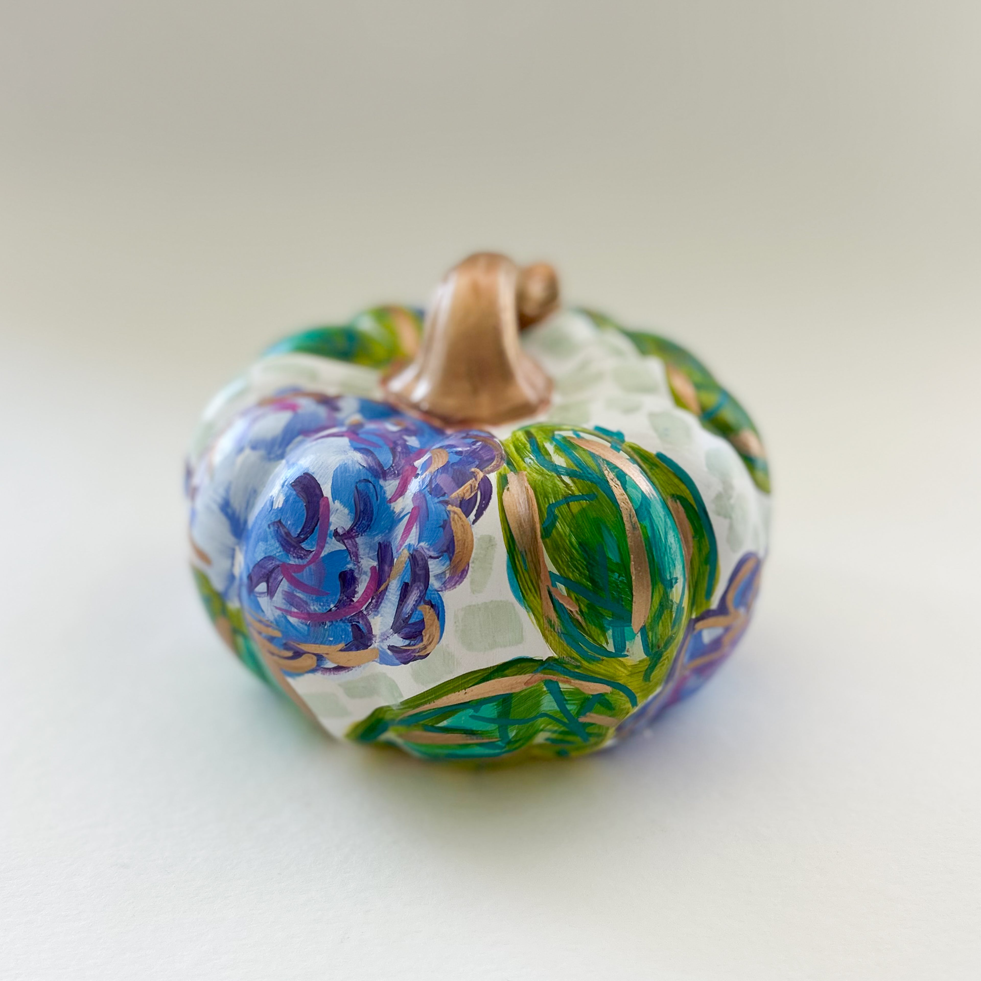 Blue Hydrangea Floral Pumpkin|Jessica Reynolds Art