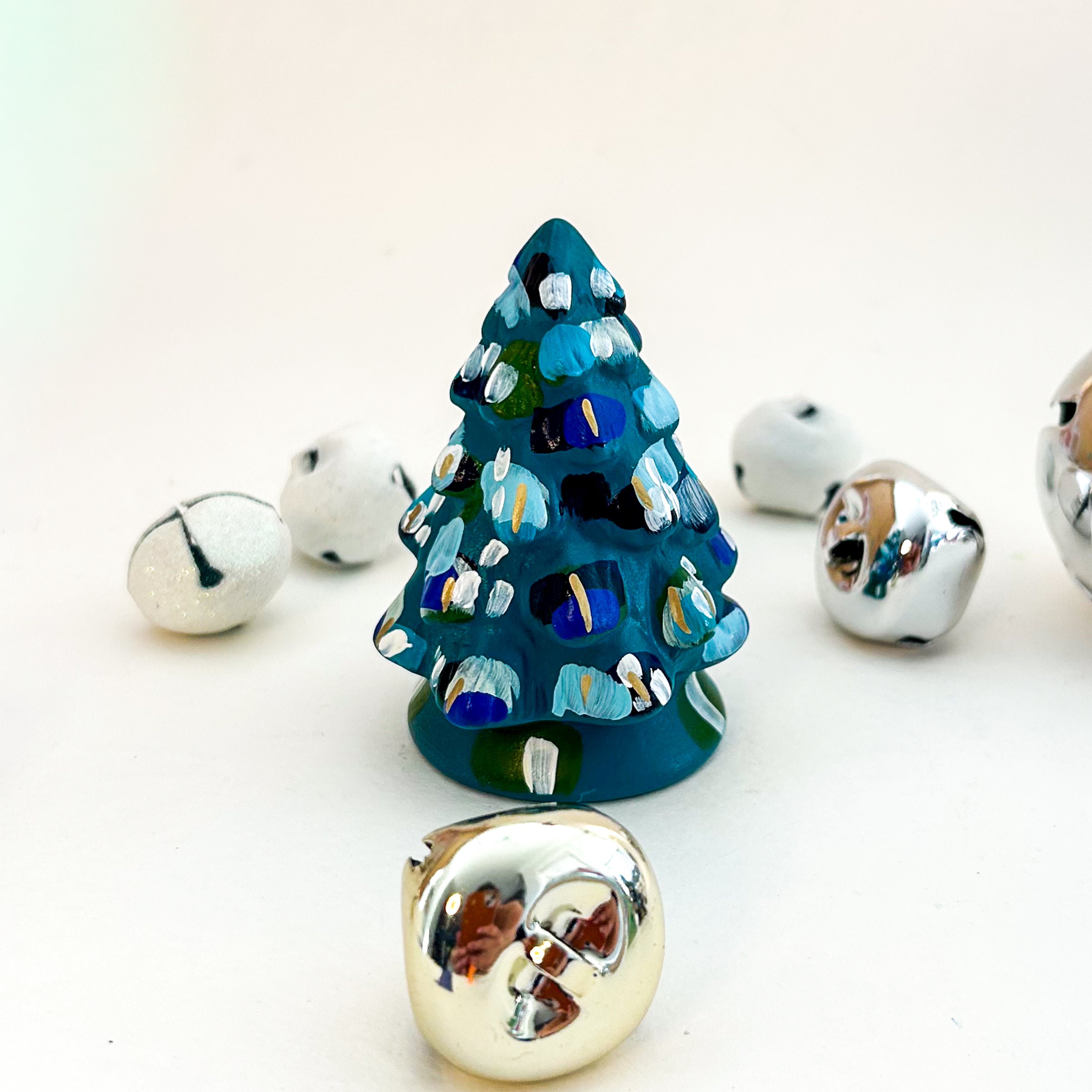 Tiny Teal and Blue Christmas Tree|Jessica Reynolds Art