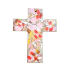 Decorative cross with colorful abstract design on a white background