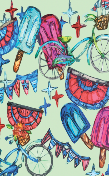 Bike Parade Tea Towel|Jessica Reynolds Art