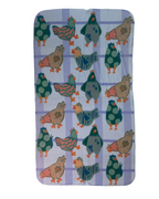 Tea Towel with colorful chicken pattern on a white background