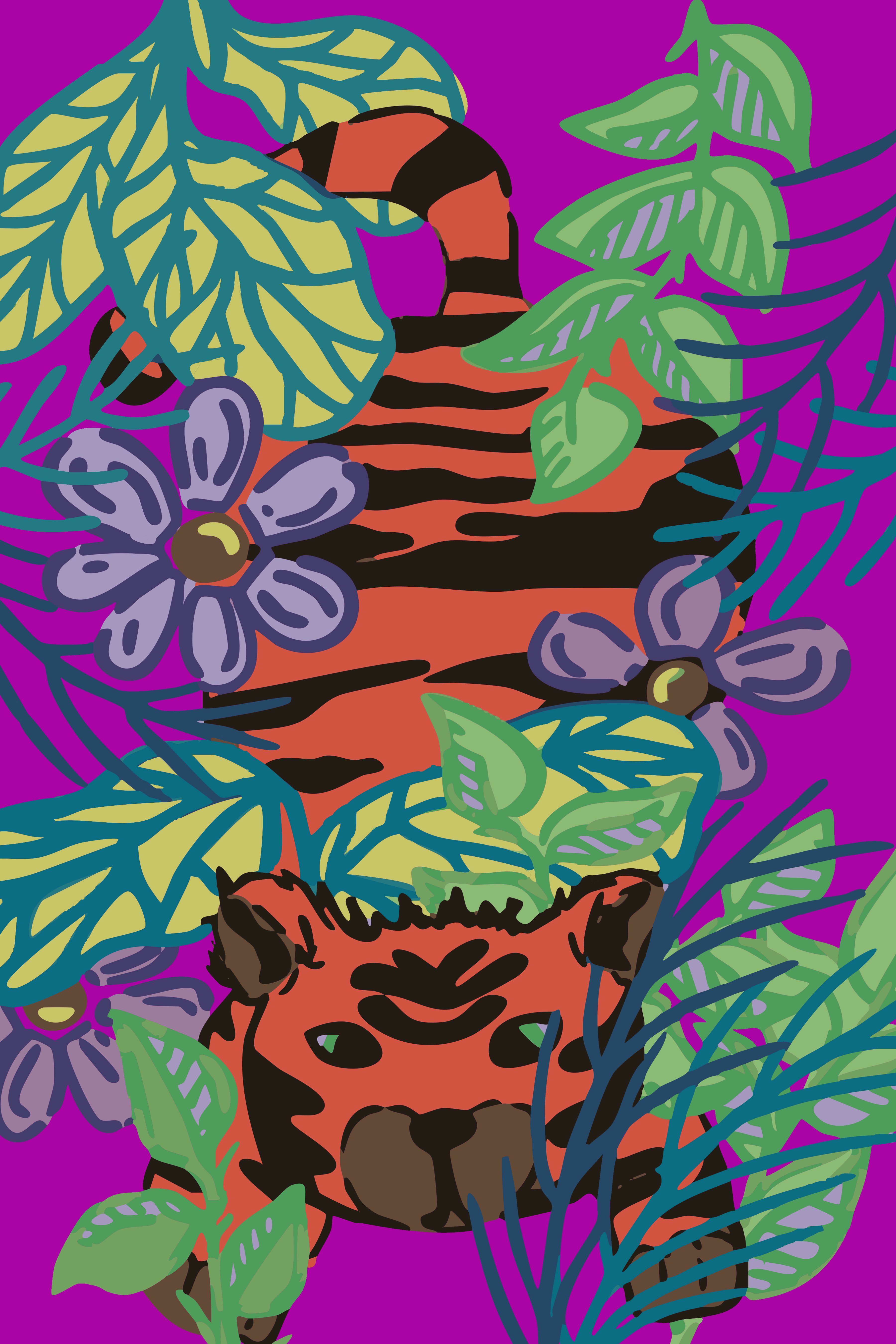 Tiger on the Prowl Tea Towel|Jessica Reynolds Art