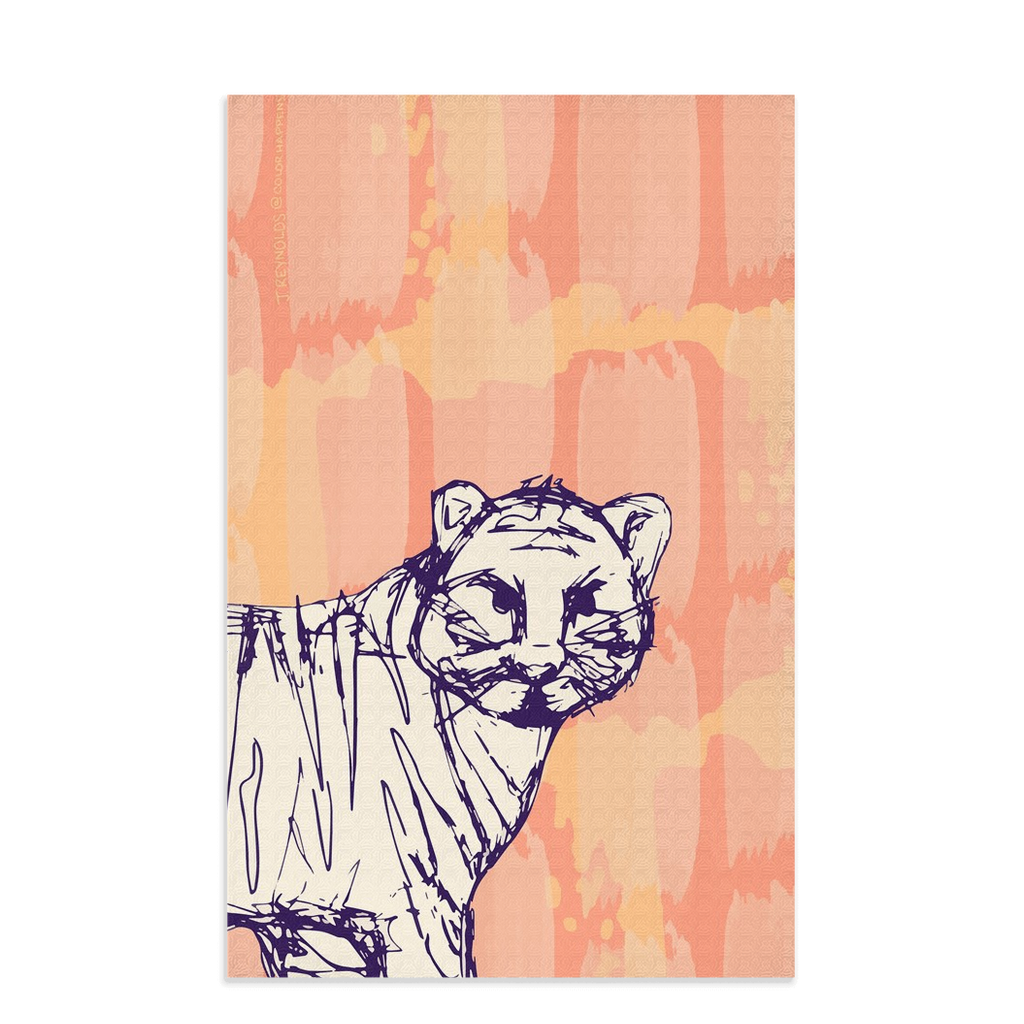 Tiger design waffle microfiber tea towel.  Designed by Jessica Reynolds.