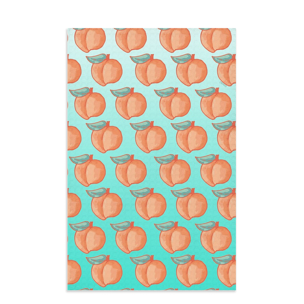 Tea towel hand designed by Jessica Reynolds art. Featuring peaches on a  waffle microfiber towel.