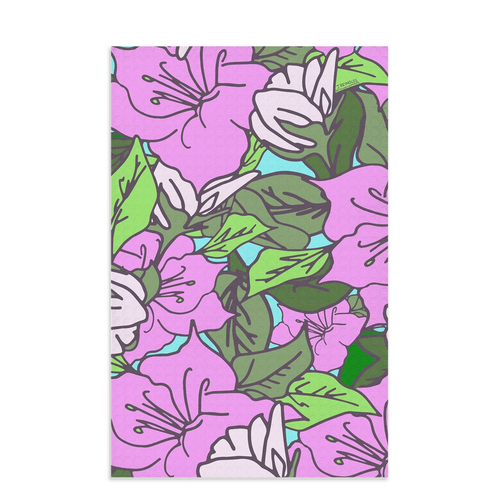 Azalea tea towel hand designed by Jessica Reynolds.  Waffle microfiber fabric.