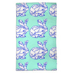 Blue magnolia bunny  tea towel hand designed by Jessica Reynolds.  Microfiber front with a terry loop backing.
