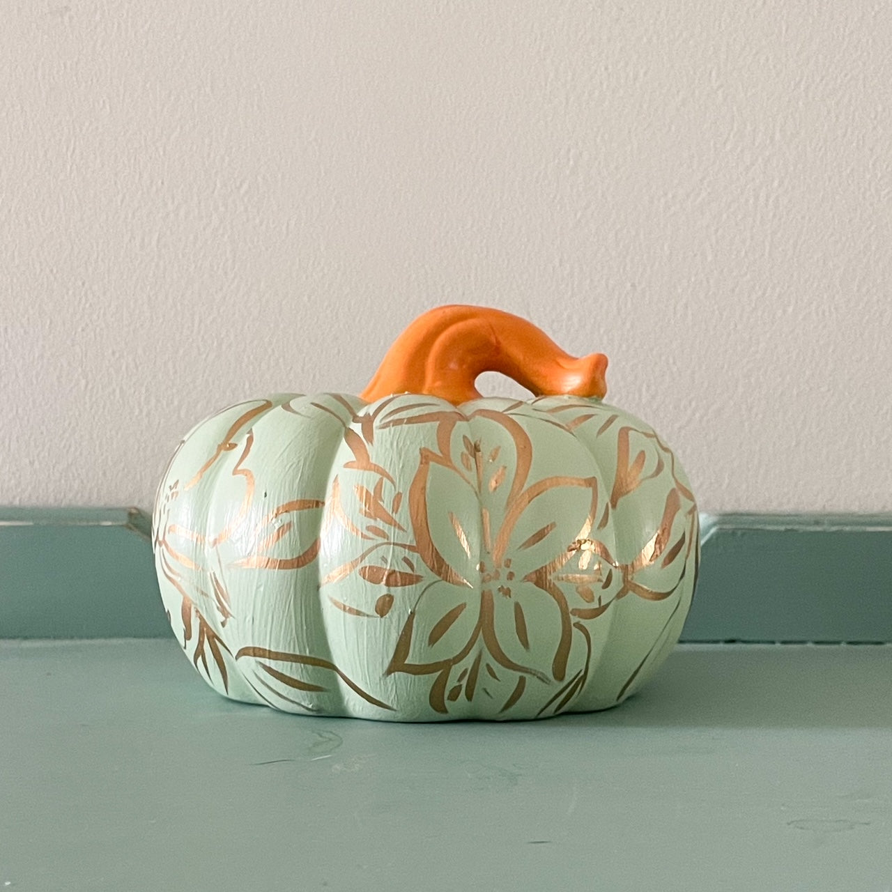 Mint and Gold Small Pumpkin|Jessica Reynolds Art