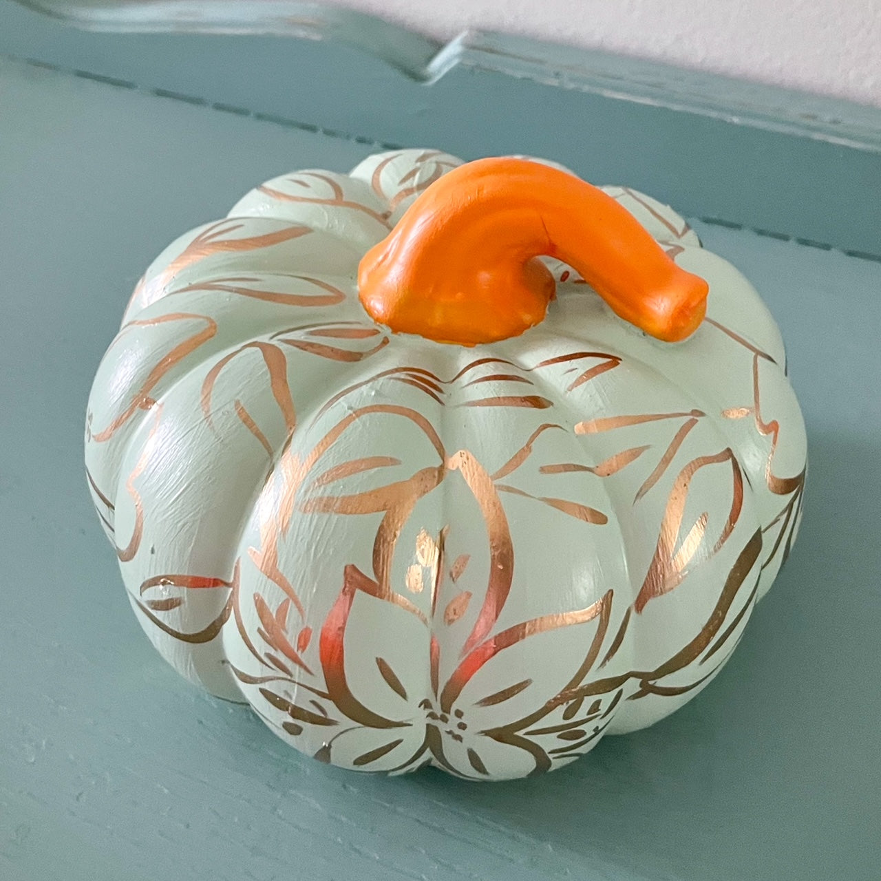 Mint and Gold Small Pumpkin|Jessica Reynolds Art