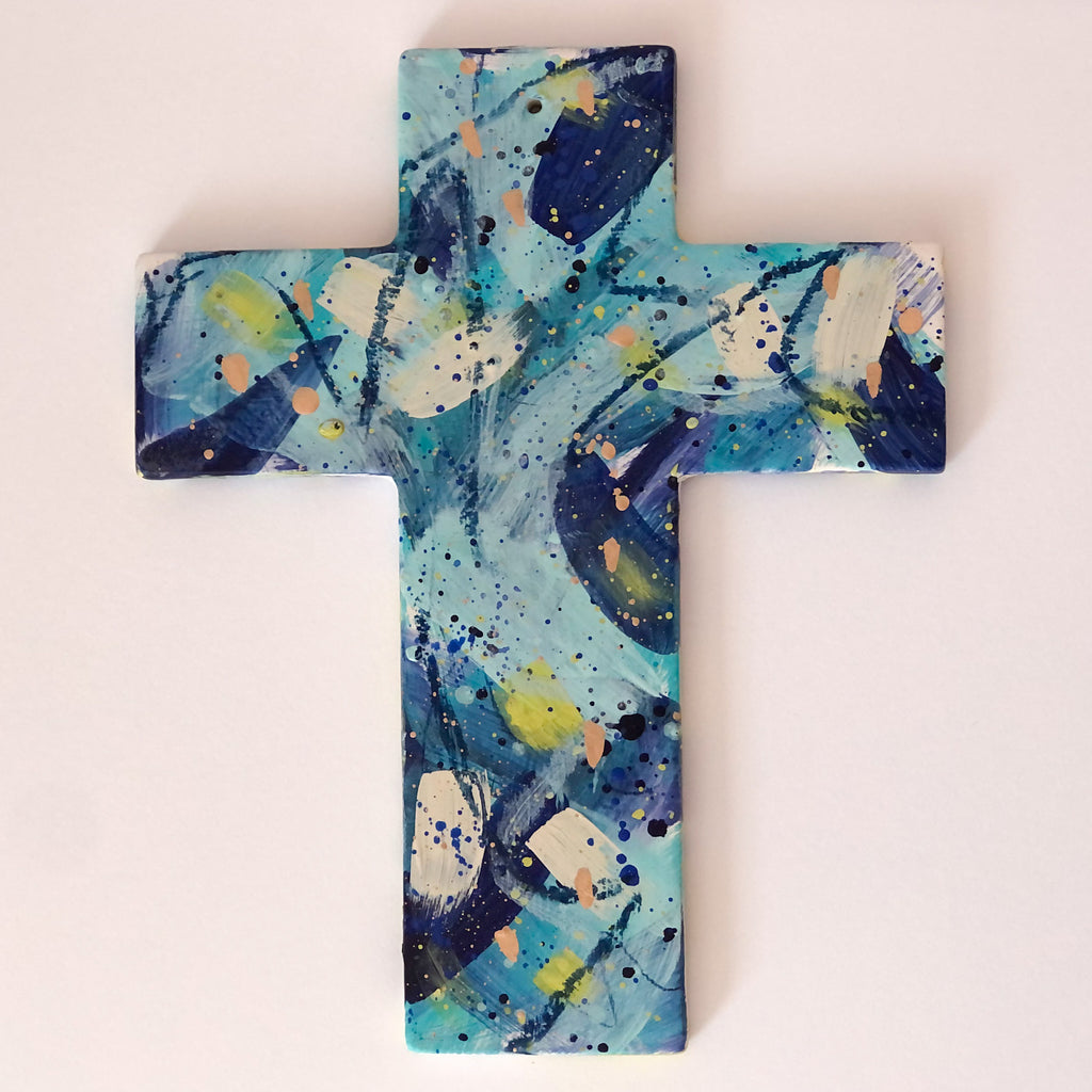 Hand painted ceramic cross.