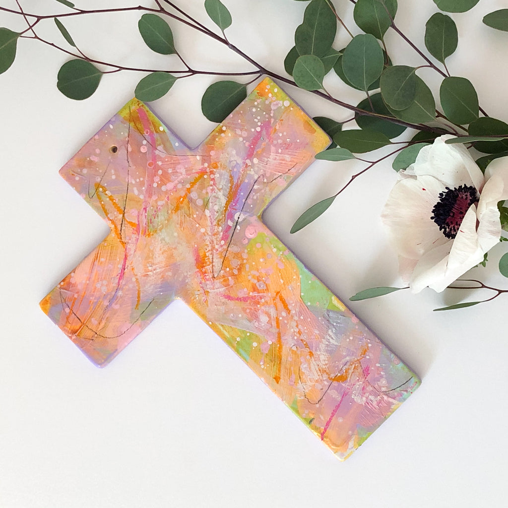 Hand painted ceramic cross.