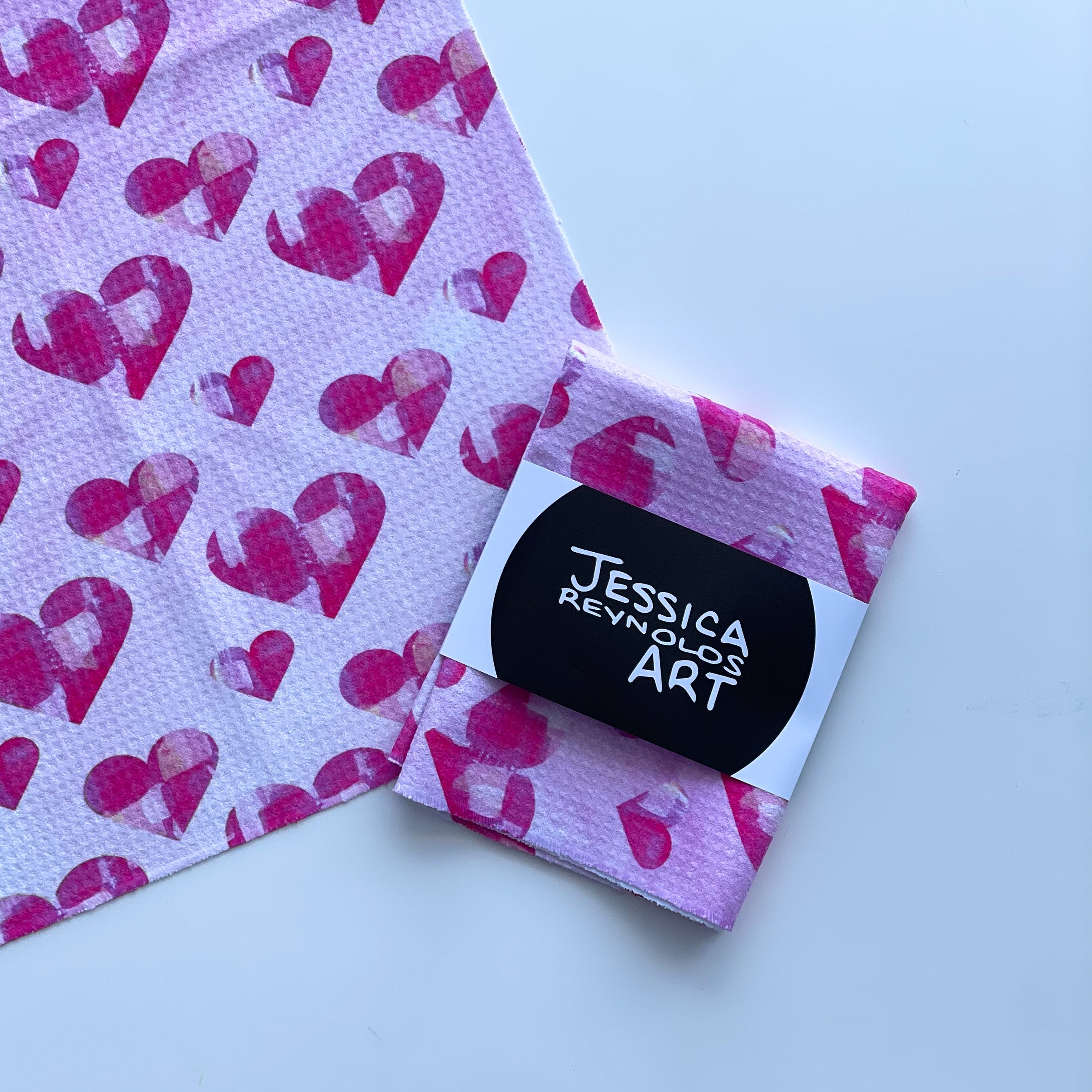 Pink Hearts Tea Towel|Jessica Reynolds Art