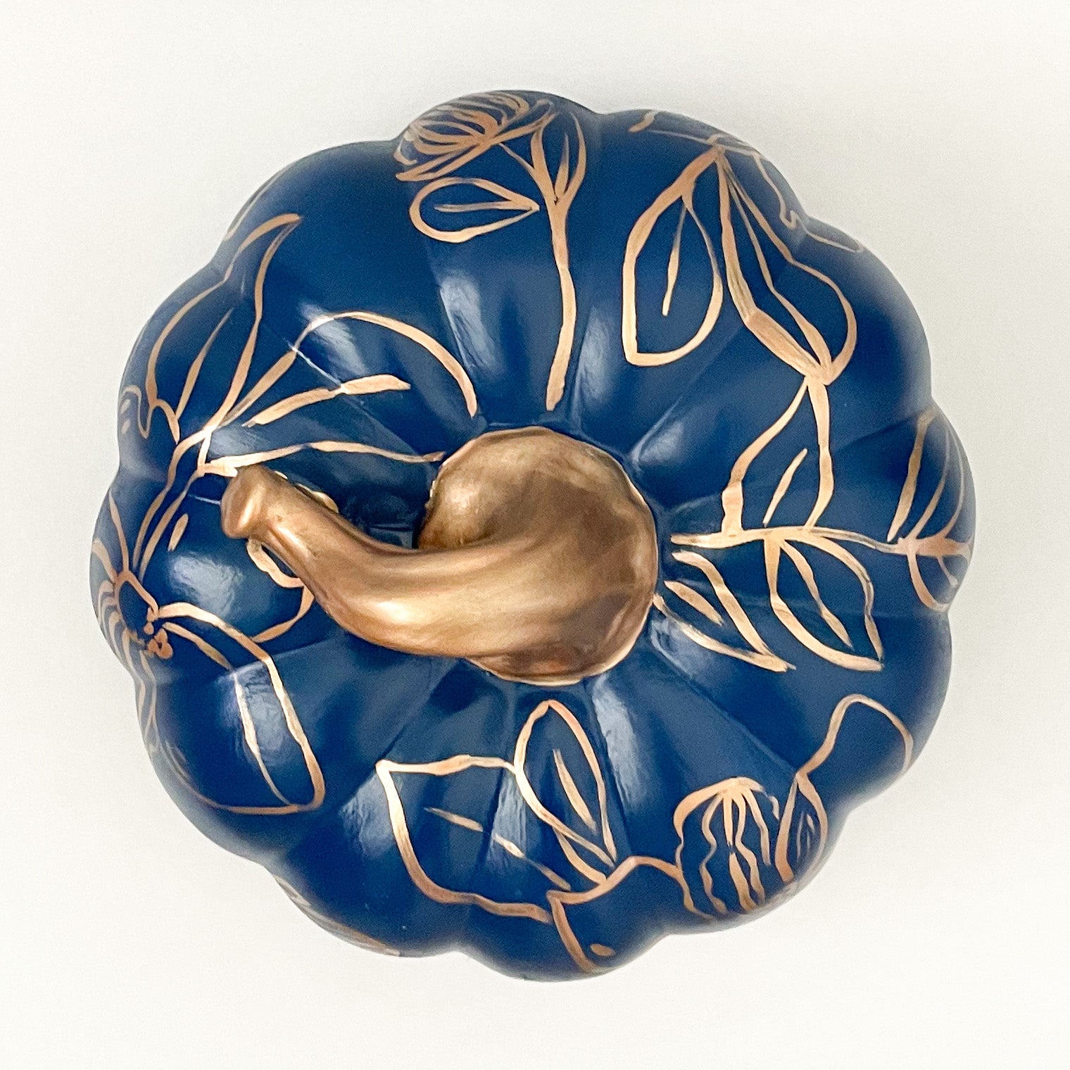 Large Blue and Gold Magnolia Pumpkin|Jessica Reynolds Art